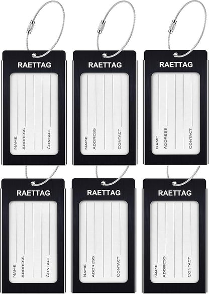 Luggage Tags Metal Suitcase Tags Travel Bag ID Identifier Luggage Tag (Black 6-Pack)