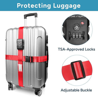 Travel Inspira TSA Lock Luggage Straps for Suitcases | Anti-Burst Protection, High Visibility Color, Easy Identification | Adjustable Heavy-Duty Belt for 20-32 Inch Suitcases