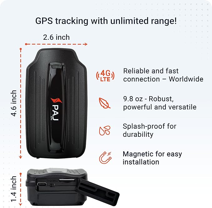 PAJ GPS Power Finder – Real-Time GPS Tracker with 90-Day Battery Life - Magnetic Mount for Cars, Trucks, Boats & Equipment, Location, Route & Speed Monitoring via 4G Network – Subscription Required