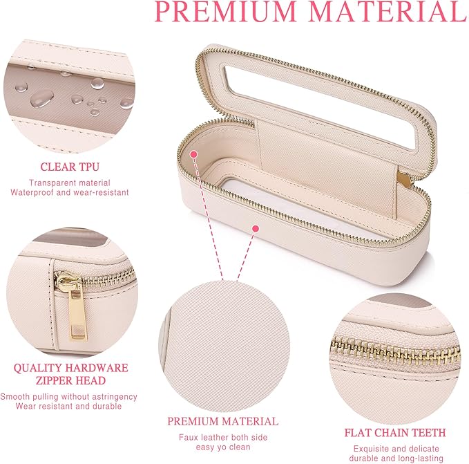 Pinkmik Travel Clear Makeup Bag with Brush Case TSA Approved Toiletry Bag Waterproof Cosmetic Organizer with Zipper Car Essential for Women (Beige, M+SLIM)