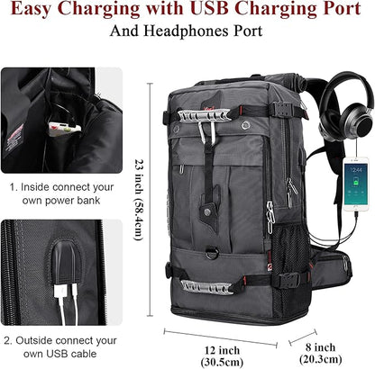 WITZMAN Travel Backpack for Men Convertible Duffle Luggage Bag fit 18 Inch Laptop Carry On Bags for Airplane (B681 Silvery Grey New)