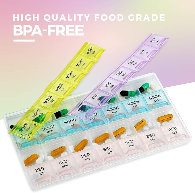 MEDca Pill Organizers - (40 Pack Bulk) Large Pill Organizer with Weekly and Daily 4-Times-A-Day Compartments for Morning, Noon, Evening, Night - BPA-Free, Portable and Travel Friendly Pill Boxes Case