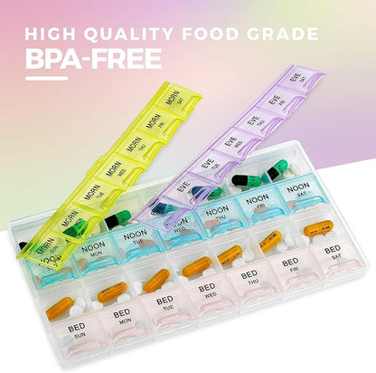 MEDca Pill Organizers - (40 Pack Bulk) Large Pill Organizer with Weekly and Daily 4-Times-A-Day Compartments for Morning, Noon, Evening, Night - BPA-Free, Portable and Travel Friendly Pill Boxes Case