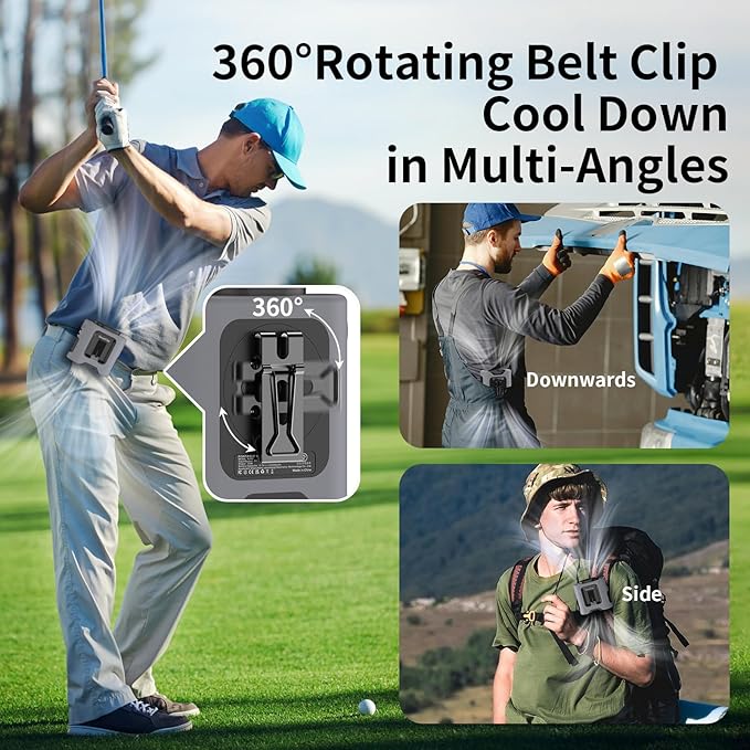 Socool 14500mAh Portable Waist Fan Clip on Belt 360 Rotation Wearable Rechargeable Personal Shirt Fan, 67H Cooling 5-Speed Battery Operated Fans with Light, Neck Fan Hanging for Outdoor Camping Travel