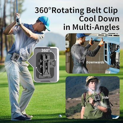 Socool 14500mAh Portable Waist Fan Clip on Belt 360 Rotation Wearable Rechargeable Personal Shirt Fan, 67H Cooling 5-Speed Battery Operated Fans with Light, Neck Fan Hanging for Outdoor Camping Travel