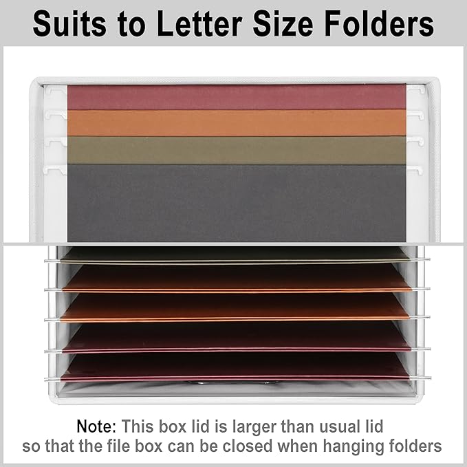 File Organizer Box, Decorative Storage Filling Box with Lid for Letter Legal Size Hanging Folders Collapsible Linen File Folder Box Office Document Storage Filing Bin, White 2 Pack