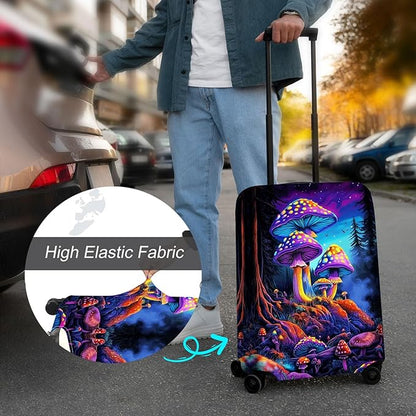 Luggage Cover Protector for 30-32 Inch Suitcases, TSA Approved Elastic Travel Suitcase Covers, Anti-Scratch Washable Luggage Sleeve for Carry On & Checked Bags, Big Mushroom