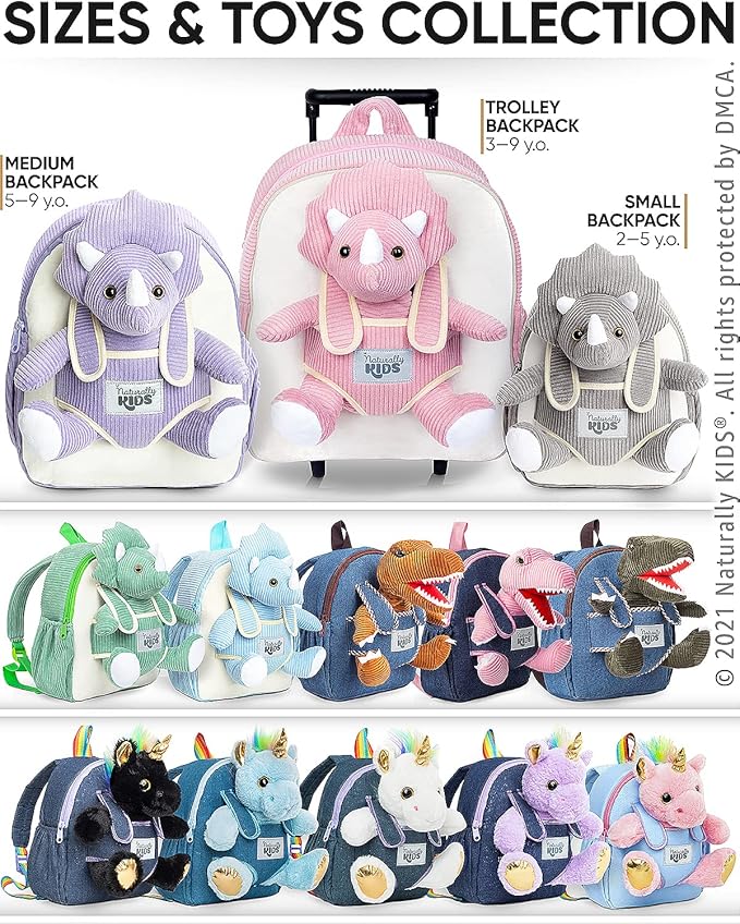 Naturally KIDS Purple Dinosaur Backpack for Girls 4-5, Triceratops Backpack, Dinosaur Gifts for 4-5 Year Old Girls