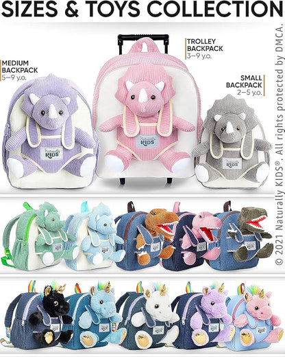 Naturally KIDS Purple Dinosaur Backpack for Girls 4-5, Triceratops Backpack, Dinosaur Gifts for 4-5 Year Old Girls