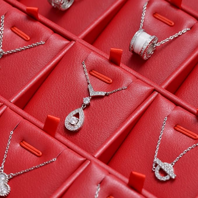 Oirlv Luxury Leather Necklace Tray with 24 Grid Removable Jewelry Cards Jewelry Organizer Box with Transparent Acrylic Lid Necklace Pendant Display Case