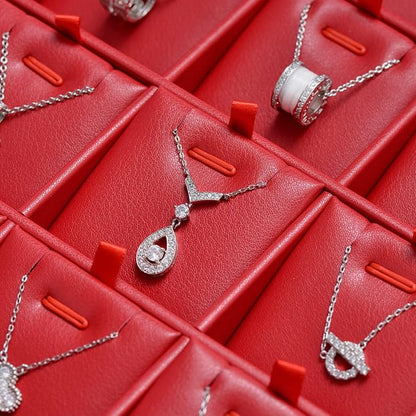 Oirlv Luxury Leather Necklace Tray with 24 Grid Removable Jewelry Cards Jewelry Organizer Box with Transparent Acrylic Lid Necklace Pendant Display Case