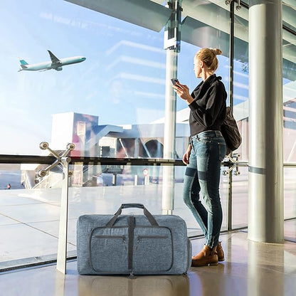 Vomgomfom 65L/85L/115L Foldable Travel Duffle Bag, Lightweight Checked Luggage with Shoe Compartment, Water-Resistant Weekender Overnight Bag for Men & Women