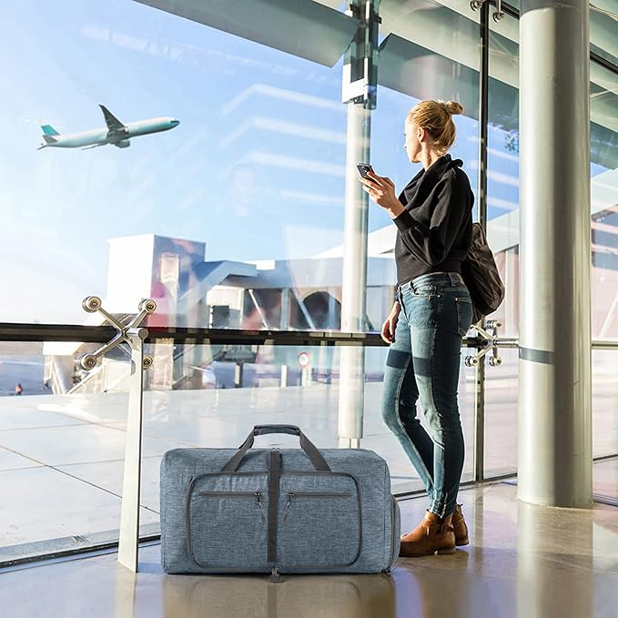 Vomgomfom 65L/85L/115L Foldable Travel Duffle Bag, Lightweight Checked Luggage with Shoe Compartment, Water-Resistant Weekender Overnight Bag for Men & Women