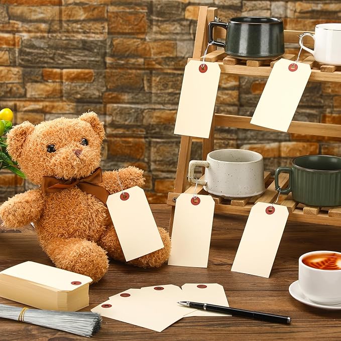 1000 Pcs Blank Manila Shipping Tags with Wire 4 3/4" x 2 3/8" Paper Hang Luggage Price Asset Gift Label Tags (Yellow)