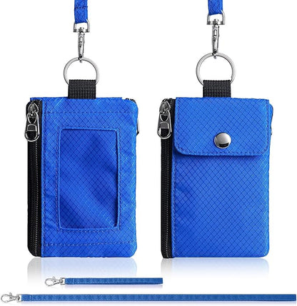 Minimalist Wallet For Mens Womens, Keychain RFID Blocking Zipper Small Wallet with ID Window 2 Lanyards,Water Resistant Travel Cash Card Coin Case Boys Girls