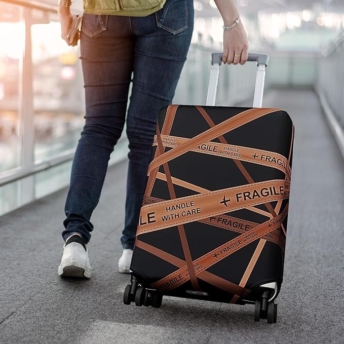 Explore Land Travel Luggage Cover Suitcase Protector Fits 31-32 Inch Case (Gold Fragile, XL)