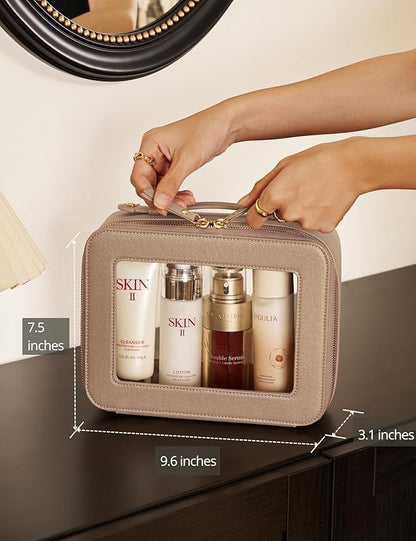 Popvibe Clear Makeup Bag Travel Cosmetic Case Transparent Toiletry Bag with Zipper, Portable Make Up Organizer Traveling Compact Car Bag for Essentials