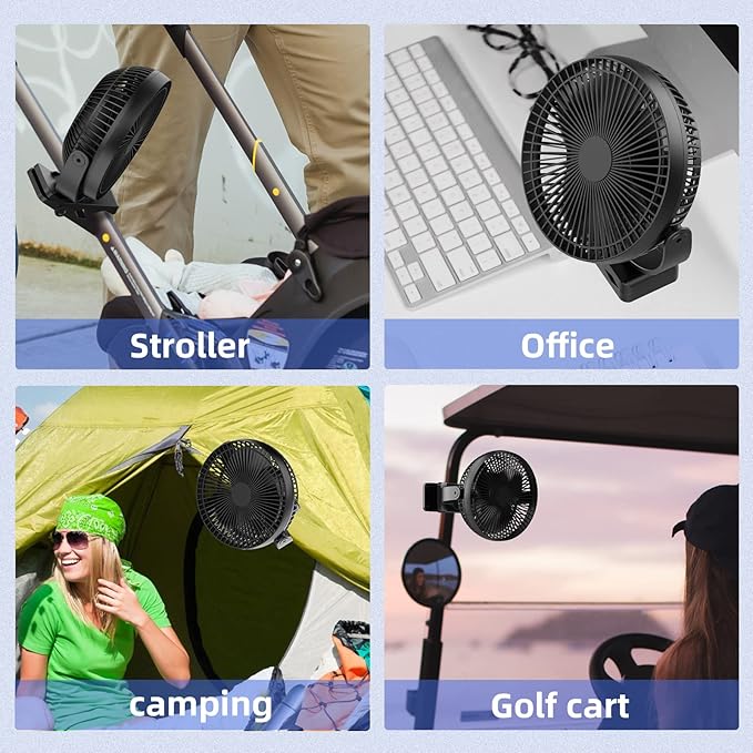 Dorobeen Clip Fan, 8 Inch Mini Quiet Desk Fan, 10000mAh USB Rechargeable Battery Operated Clip on Fan, USB Desk Fan, Portable Personal Small Fan For Desk, Office,Golf Cart