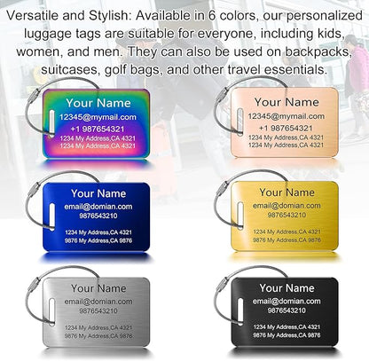 Stainless Steel Personalized Luggage Tags for Suitcases - Custom Name ID Travel Tags for Luggage, Backpacks and Bags - Metal Travel Essentials Accessories for Kids, Women and Men - Bulk Set (2 Pack)