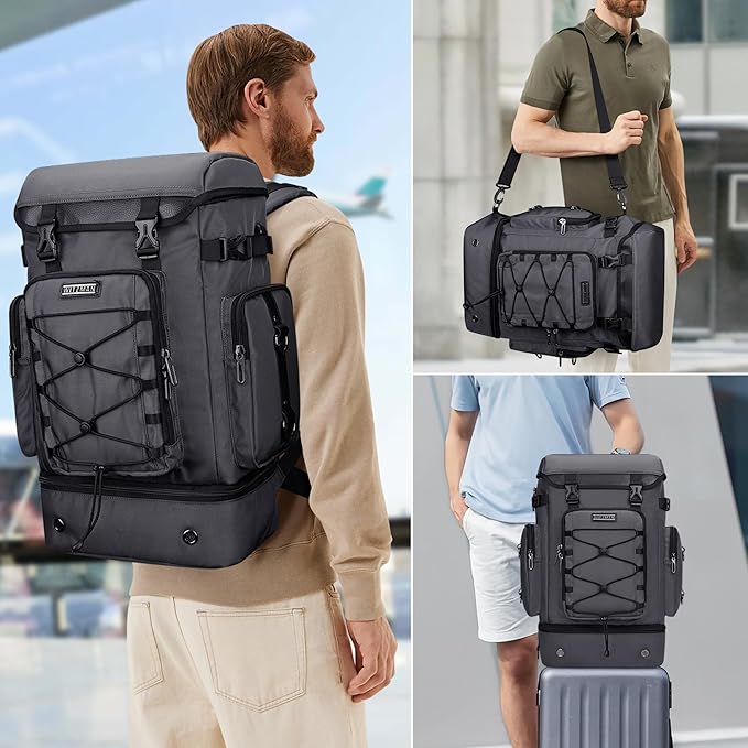 WITZMAN Travel Backpack for Men Women Carry on Bags for Airline Approved Convertible Duffle Luggage Backpack Shoe Compartment（B691 Silvery Grey）