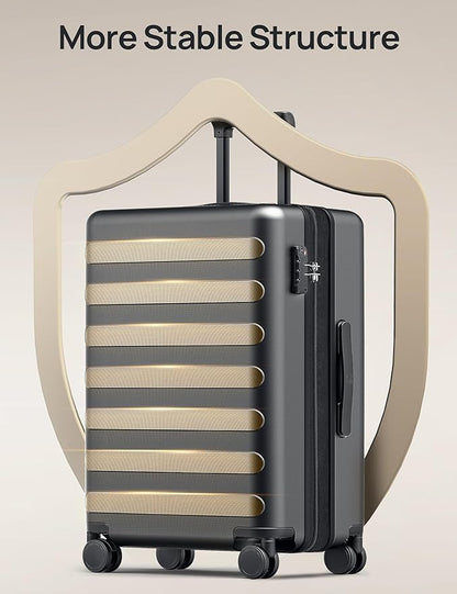 NINETYGO Carry On Luggage 22x14x9 Airline Approved, 20 Inch Luggage with Smooth Spinner Wheels, Expandable, Hard Shell PC Suitcase, Lightweight Travel Luggage, TSA Approved (Black, Rhine Max)