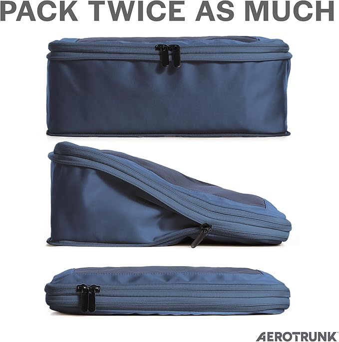 Aerotrunk Compression Packing Cubes for Travel - Luggage Organizer Bags - Double Zipper Packing Cubes for Suitcases (2-Pack, Dark Blue)