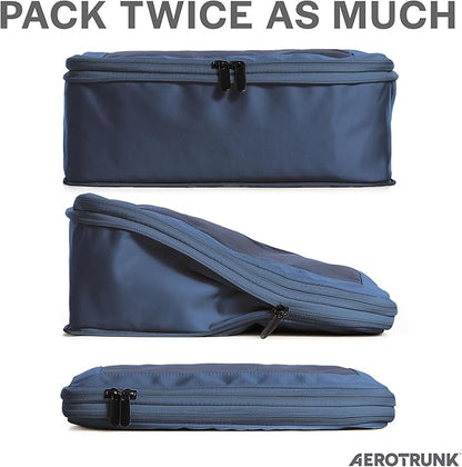 Aerotrunk Compression Packing Cubes for Travel - Luggage Organizer Bags - Double Zipper Packing Cubes for Suitcases (2-Pack, Dark Blue)