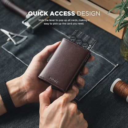 VULKIT Pop up Card Wallet Minimalist Cash Wallets RFID Blocking Leather Smart Credit Card Holder with ID window for Men