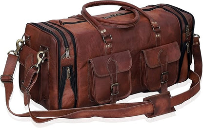 Handmade Vintage Travel Luggage 30 Inch Duffel Gym Sports Bag Weekender Travel Overnight Carry One Duffel Bag For Men (30 inch large)