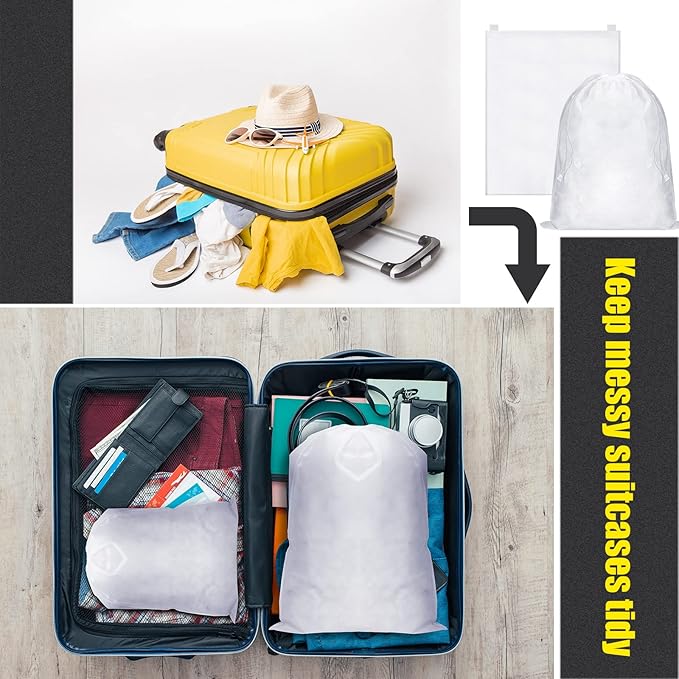 Woanger 40 Pcs Dust Proof Drawstring Purse Storage Bag Breathable Non Woven Fabric Shoe Bag Dust Bags for Handbags Nonwoven Cloth Storage Pouch Cover for Shoe Boots Purse Travel Organizer, White