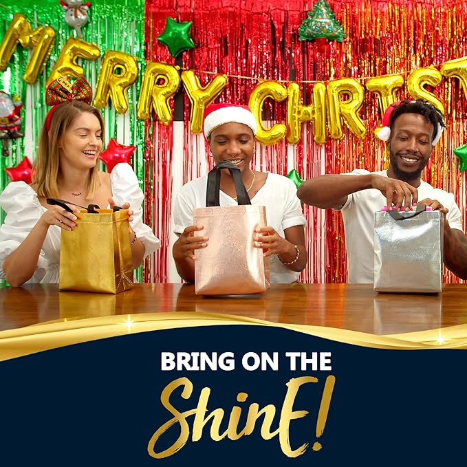 Nush Nush Mix Color Gift Bags Bulk Medium Size - Set of 30 (10 of Each Color Rose Gold, Silver and Gold) Reusable Gift Bags With Handles - Ideal Goodie Bag for Christmas, Small Business - 8X4X10