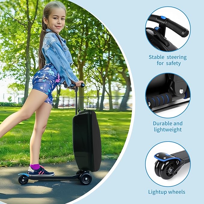 Scooter Suitcase Carry On Hardshell Ride On Suitcase Scooter for Kids Age 4-15, Multifunctional Ride On Lightweight Kids Luggage with Wheels(Size:Orange)