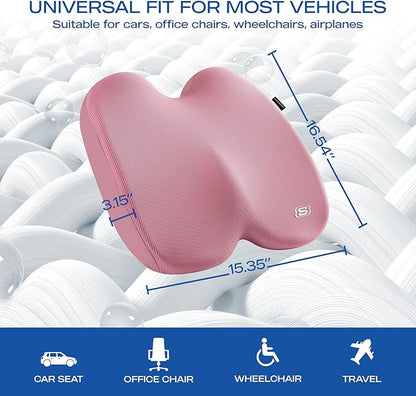 Skechers Memory Foam Seat Cushion,Ribbed Fabric Office Chair Cushion for Tailbone Pain Relief,Butt Pillow for Office Chair,Car Seat Cushion,Long Sitting Office Workers,and Car Drivers,Pink
