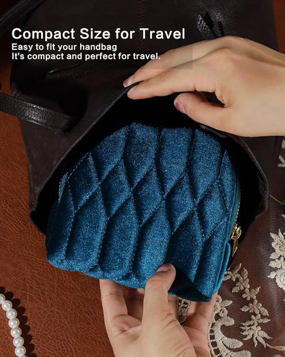 Small Travel Jewelry Case, Mini Travel Jewelry Bag with Zipper, 5-Layer Velvet Organizer Pouch for Bracelet Rings Earrings - Diamond Stitched Velvet BarbiePink