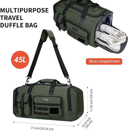 WITZMAN Travel Duffel Bags for Men Large Carry On Weekender Overnight Bag 3 in 1 Backpack with Shoe Compartment (B693 Army Green）