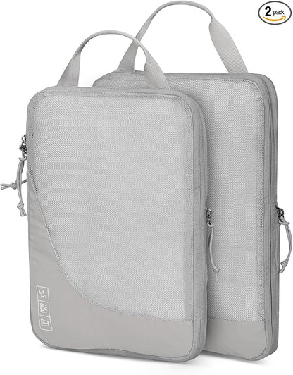 Hynes Eagle 6 Set/ 4 Set/ 2 Set Compression Packing Cubes Travel Essentials Lightweight Nylon Luggage Suitcase Organizer Bag Light Grey 2PCS