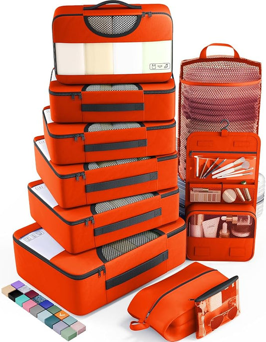 Veken 10 Set Packing Cubes for Travel Essential, Suitcase Organizer Bags in 4 Sizes, Carry-On Luggage Accessories with Large Laundry & Hanging Toiletry Bag, Must-Have for Airplane, Road Trip & Camping