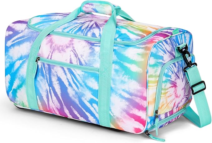 Choco Mocha Girls Tie Dye Suitcase with Wheels Kids Rainbow Rolling Duffle Bag for Camping Teen Girls Toddler Luggage Bag for Travel, 22inch
