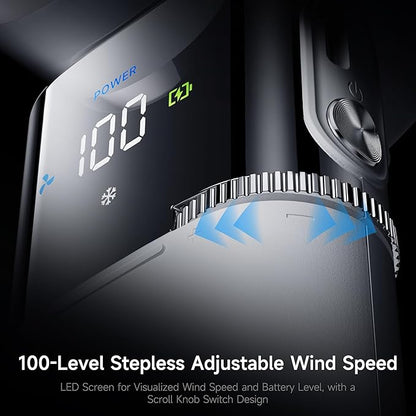 Portable Handheld Turbo Fan with Ice Cooling, 9000mAh Rechargeable Personal Fan, 100-Speed Wind, Built-in Type-C Cable, LED Display,135° Tilt Foldable for Desk/Neck/Travel-Black