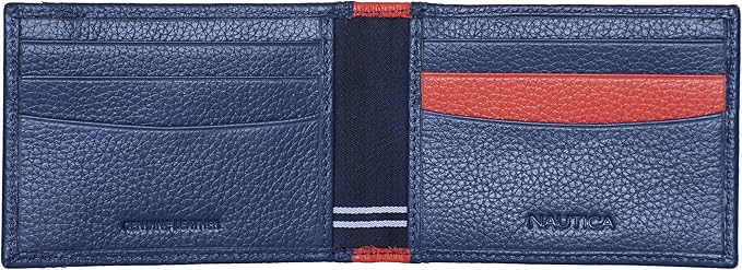 Nautica Men's Slim Wallet | Card Case | RFID Blocking | ID Window | Minimalist | Lightweight | Genuine Leather