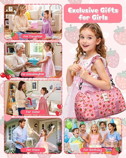 Gifts for Kids Preteens Teenage Girls, Personalized Duffle Bag with Makeup Bag, Cute Trendy Stuff for Girls, Gift Ideas for 3 4 5 6 7 8 9 10 11 12 13 Year Old Girl, Cute Weekender Bag