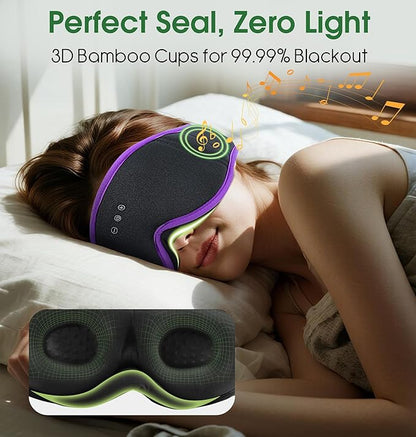 LC-dolida 2 Pack Bluetooth Sleep Mask, Bamboo Cotton 3D Blackout Contoured Bluetooth Sleep Headphones, Sleeping Eye Mask with 5.4 Bluetooth Headphones, Eye Sleep Mask for Side Sleepers, Black
