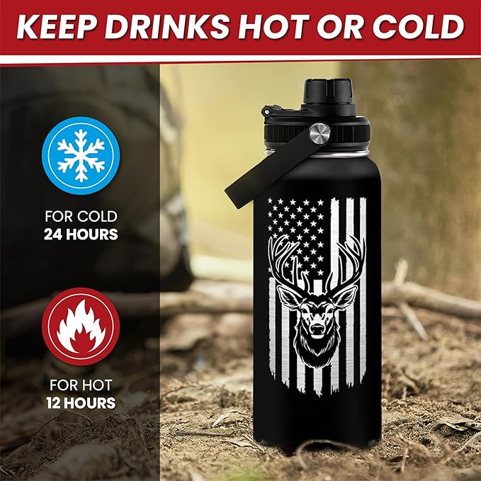 I'd Rather Be Hunting Stainless Steel Insulated Bottle - 32oz with Straw Lid - Hunting Gifts for Men, Dad, Husband, Papa; Perfect for Birthday, Christmas, Father's Day