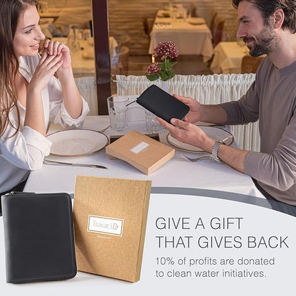 Full Grain Leather Passport Holder for 2 Passports - Dual Passport Holder and Travel Documents Organizer - RFID Travel Wallet for Couples - Black