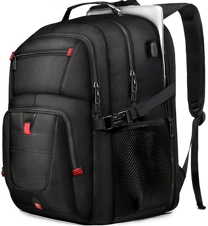 50L Travel Backpack, 17 inch Laptop Backpack for Men, Extra Large Sturdy TSA Friendly with USB Port College School Rucksack Bag Gifts for Him Men Women, Black