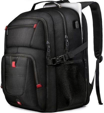 50L Travel Backpack, 17 inch Laptop Backpack for Men, Extra Large Sturdy TSA Friendly with USB Port College School Rucksack Bag Gifts for Him Men Women, Black