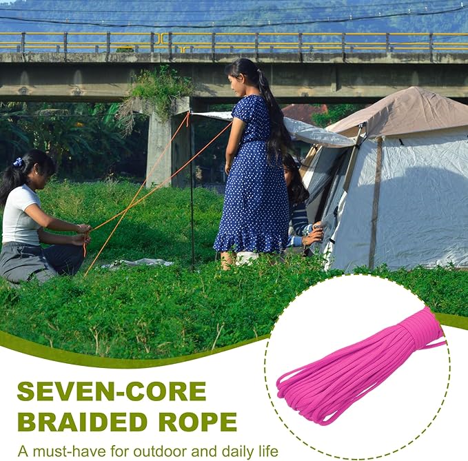 uxcell 4mm Nylon Rope, 10ft Portable Clothesline for Luggage and Backpack Tie Downs, Hanging Clothes, Swings, Camping and Mountaineering Tie Downs, Rose Red