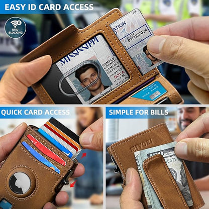 Airtag Wallet for Men,with Money Clip 10 Cards Metal Case Smart Slim Pop Up Credit Card Holder Flip with Magnetic Closure RFID Blocking wallet with Gift Box