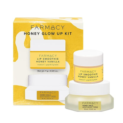 Farmacy Honey Glow Up Gift Set - Includes Honey Halo Ceramide Face Moisturizer + Travel Size Lip Smoothie - Preps & Plumps Skin for Makeup Application (2 Count)