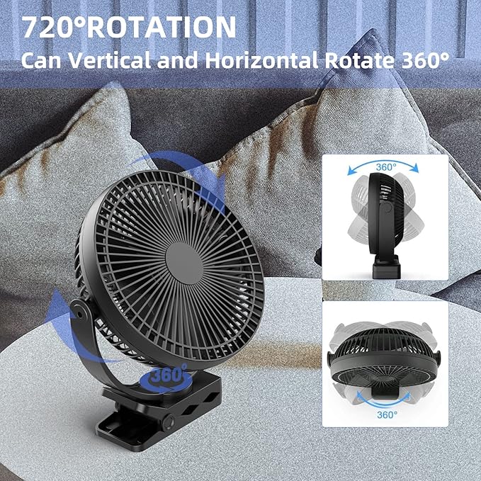 Dorobeen Clip Fan, 8 Inch Mini Quiet Desk Fan, 10000mAh USB Rechargeable Battery Operated Clip on Fan, USB Desk Fan, Portable Personal Small Fan For Desk, Office,Golf Cart